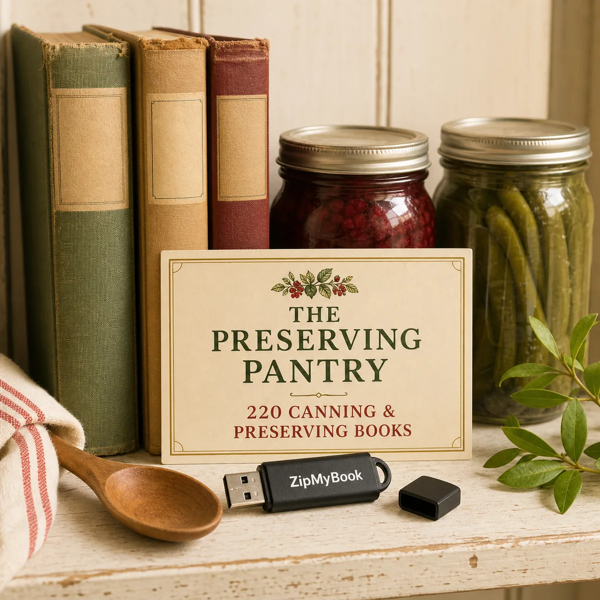 220 Vintage Home Canning Preserving Pickling & Jam Recipe PDFs on USB cover